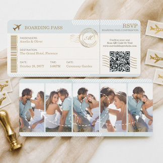 Destination Boarding Pass Ticket Photo Wedding Invitation