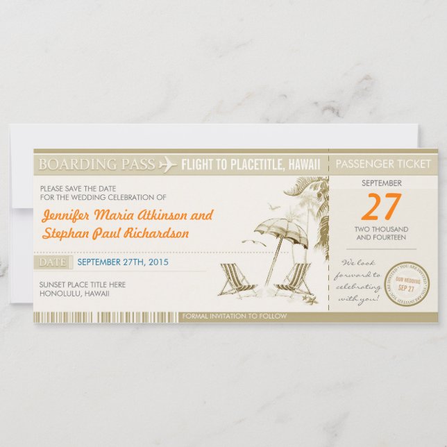 destination boarding pass tickets save the date (Front)
