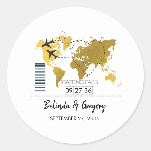 Destination Boarding Pass Wedding Classic Round Sticker