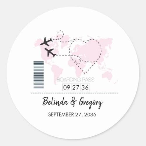 Destination Boarding Pass Wedding Classic Round Sticker