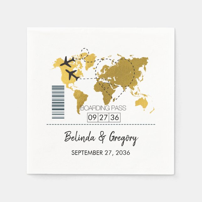 Destination Boarding Pass Wedding Napkins (Front)