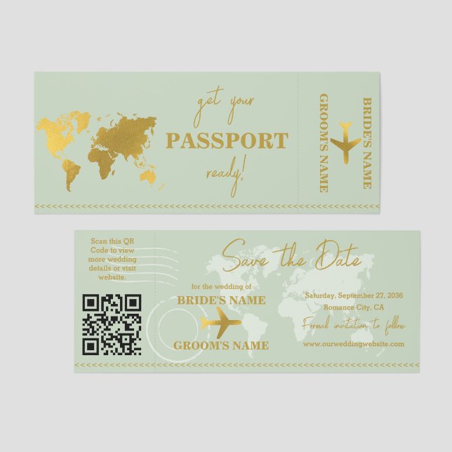 Destination Boarding Pass Wedding Save the Date Raffle Tickets (Front/Back)