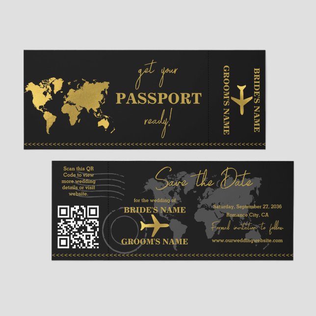 Destination Boarding Pass Wedding Save the Date Raffle Tickets (Front/Back)