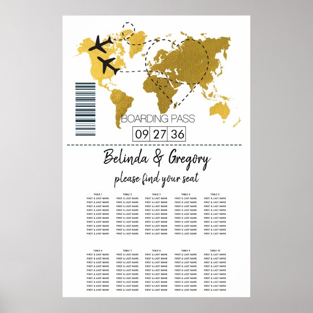 Destination Boarding Pass Wedding Seating Chart (Front)