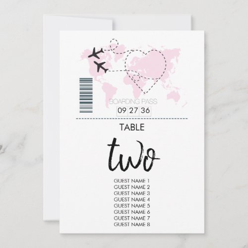 Destination Boarding Pass Wedding Table Number