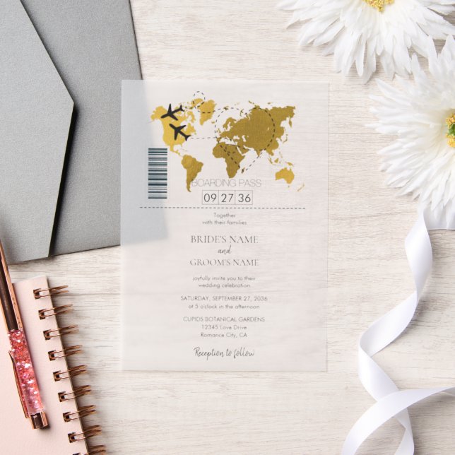 Destination Boarding Pass Wedding Vellum Invitations (Wedding)