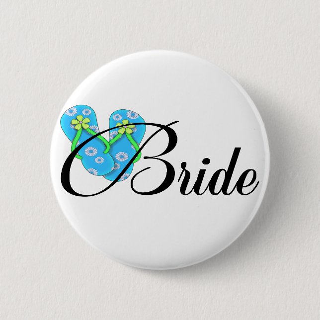 Destination Bride Flip Flop Blue Pinback Button (Front)