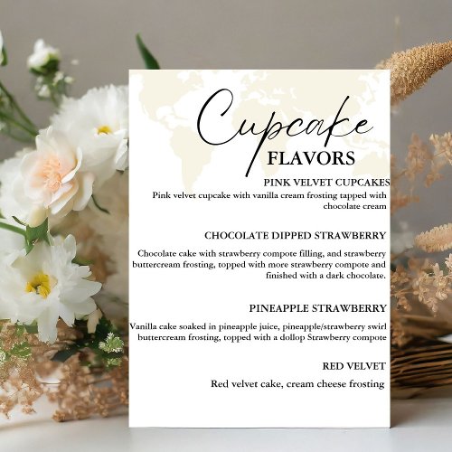 Destination Cupcake  wedding menu  dessert sign