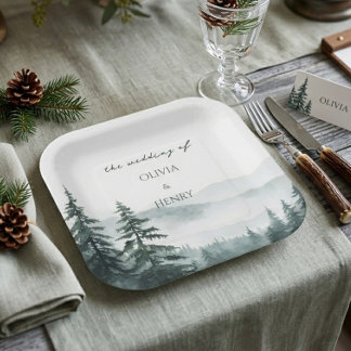 Destination Deep Forest Mountain Wedding Paper Plates