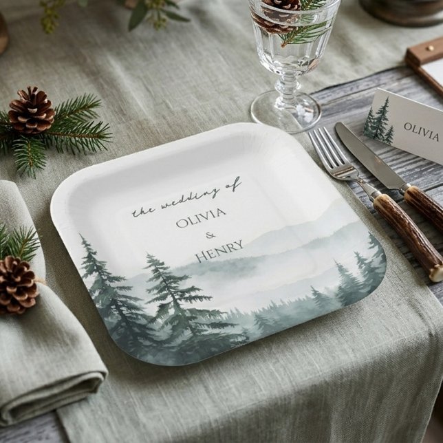 Destination Deep Forest Mountain Wedding  Paper Plates (Creator Uploaded)