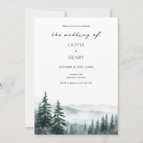 Destination Deep Forest Mountain Wedding Photo QR Invitation