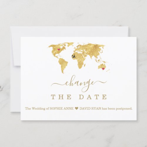 Destination Gold World Map Wedding Change The Date Save The Date