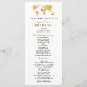 Destination Gold World Map Wedding Program