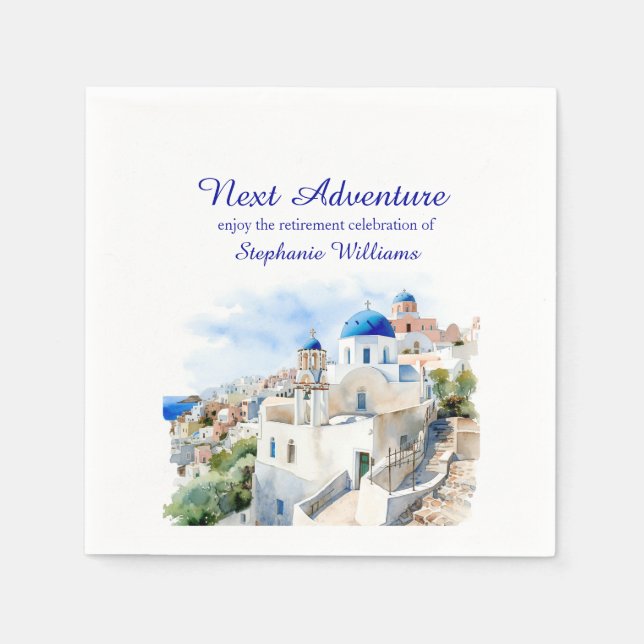 Destination Greece island Retirement Party  Napkins (Front)