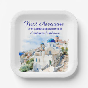 Destination Greece island Retirement Party Paper Plates