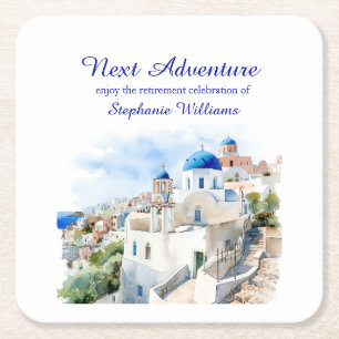 Destination Greece island Retirement Party Square Paper Coaster