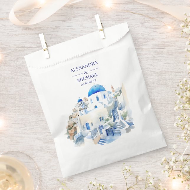 Destination Greece Santorini Wedding Favor Bag (Clipped)