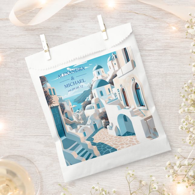Destination Greece Santorini Wedding Favor Bag (Clipped)