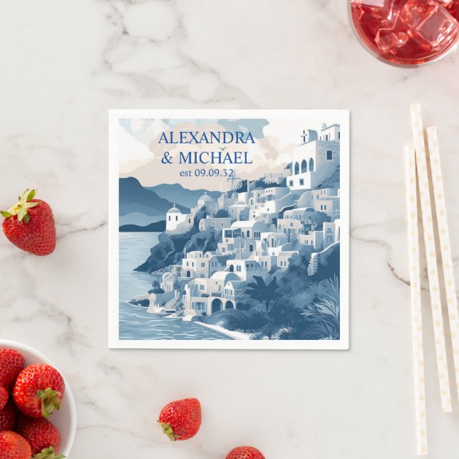 Destination Greece Santorini Wedding Napkins (Insitu)