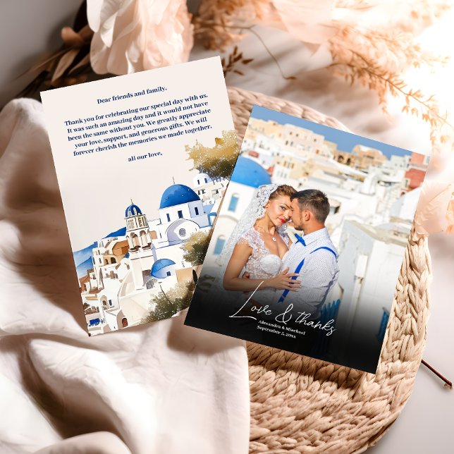 Destination Greece Santorini Wedding Photo Thank You Card (Creator Uploaded)