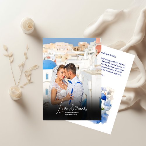 Destination Greece Santorini Wedding Photo Thank You Card