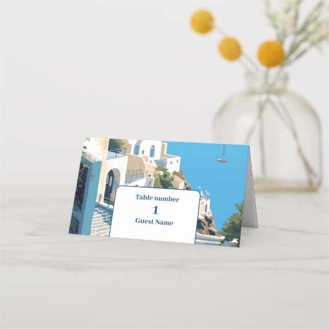 Destination Greece Santorini Wedding Place Card (Front)