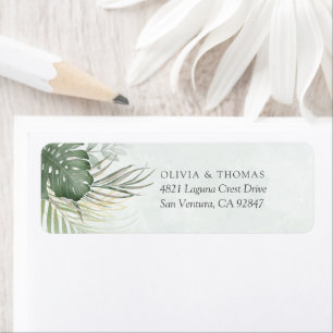 Destination Green Watercolor Palm Leaves Wedding Label