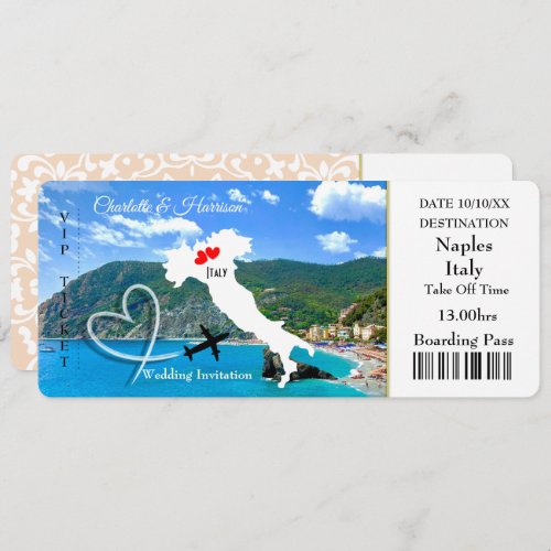 Destination Italy Europe Wedding Ticket Invitation