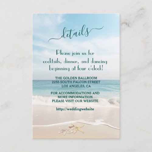 Destination Kauai Beach Starfishes Wedding Details Enclosure Card