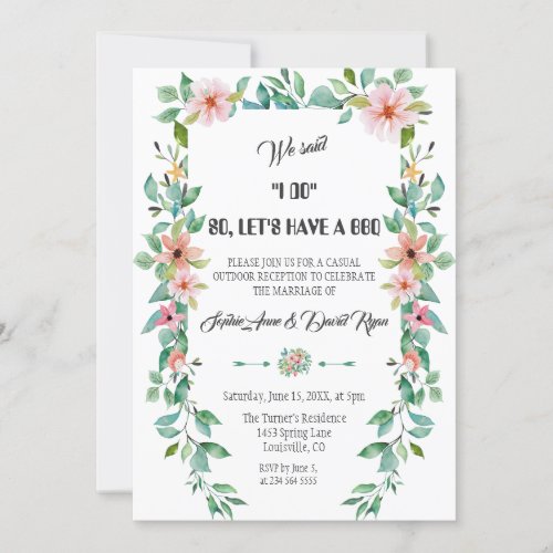 Destination Luau Floral Wreath I DO BBQ Invitation