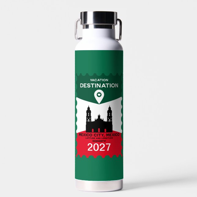 Destination Mexico Vacation Gift Water Bottle (Front)