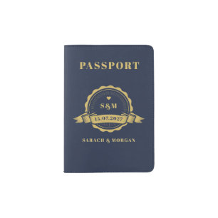 Destination Nautical Navy Blue Gold Monogram Passport Holder