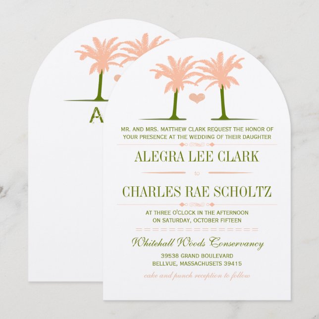 Destination Olive and Peach Beach Typography Invitation (Front/Back)