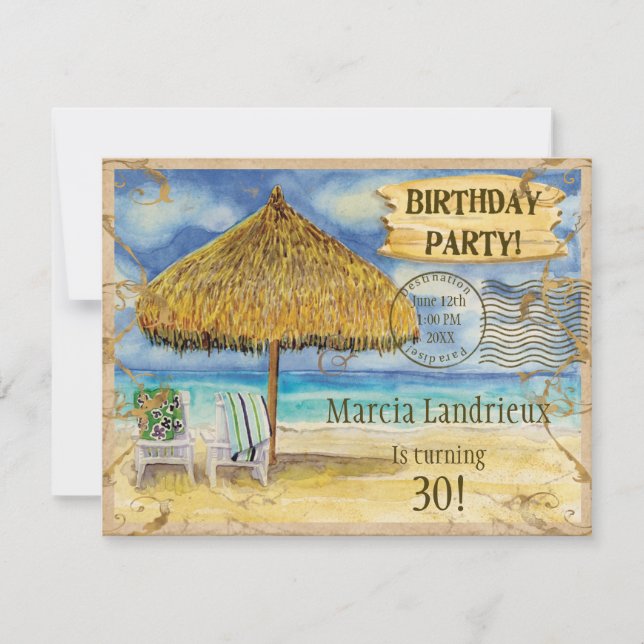 Destination Paradise Tropical Beach Birthday Party Invitation (Front)