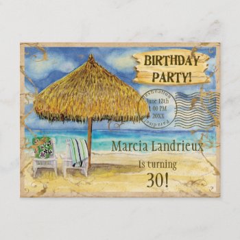 Destination Paradise Tropical Beach Birthday Party Invitation by AudreyJeanne at Zazzle