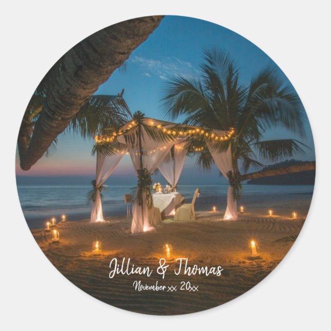 Destination Paradise Wedding Classic Round Sticker (Front)