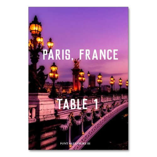 Destination Paris Table 1 Table Number