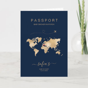 Destination Passport World Map Modern Baby Shower Invitation