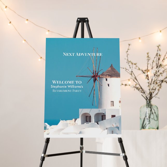 Destination Retirement Party Greek White Blue  Foam Board (In Situ (Stand))