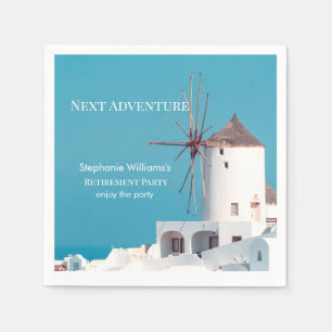 Destination Retirement Party Greek White Blue Napkins