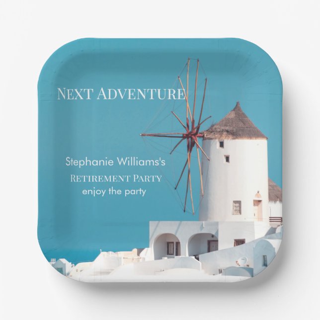 Destination Retirement Party Greek White Blue  Paper Plates (Front)