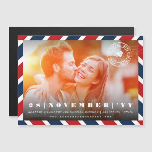 Destination Save The Date Airmail Postal Photo Magnetic Invitation
