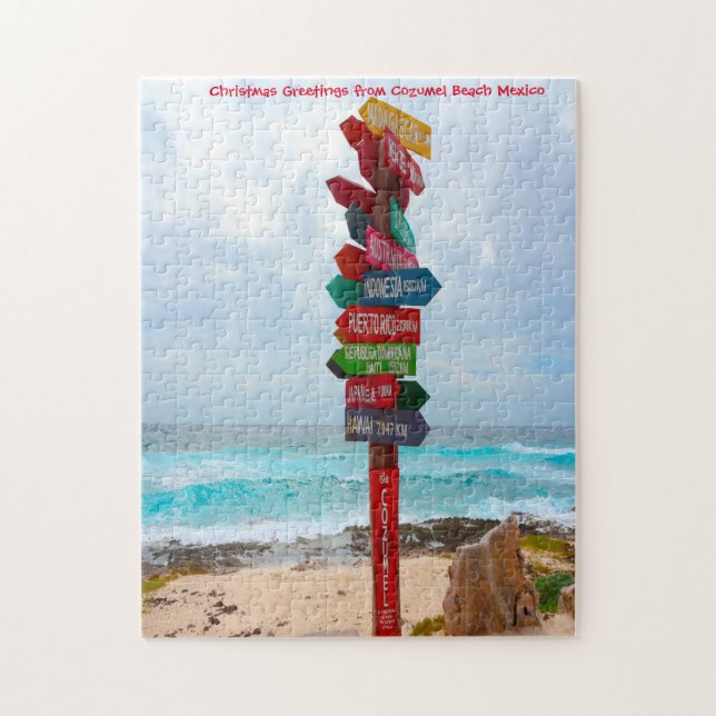 Destination Sign Post Cozumel Beach Mexico. Jigsaw Puzzle (Vertical)