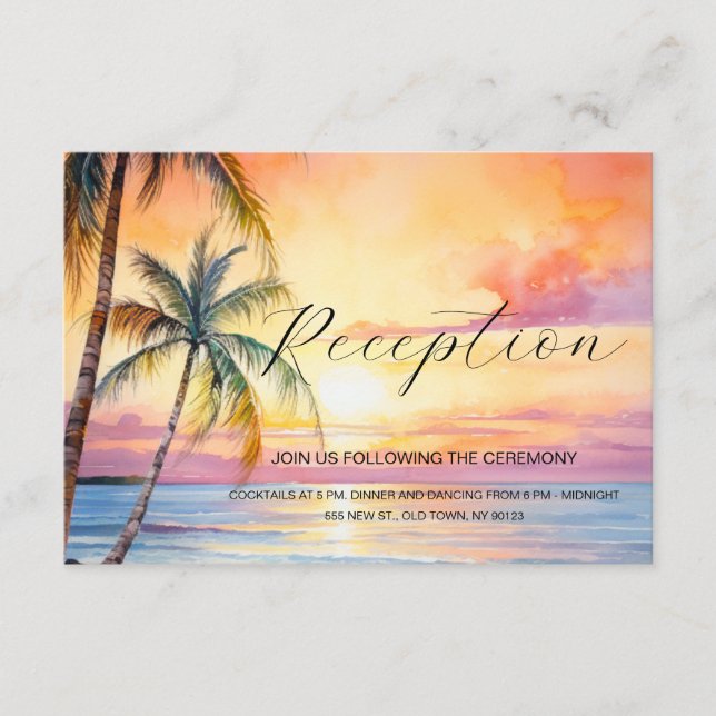 Destination Sunset Beach Wedding  Enclosure Card (Front)