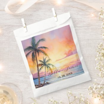 Destination Sunset Beach Wedding  Favor Bag by FancyMeWedding at Zazzle