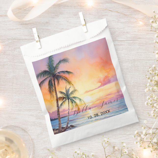 Destination Sunset Beach Wedding  Favor Bag (Clipped)