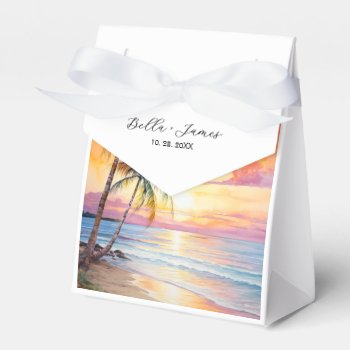 Destination Sunset Beach Wedding  Favor Boxes by FancyMeWedding at Zazzle