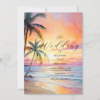 Destination Sunset Beach Wedding Invitation by FancyMeWedding at Zazzle