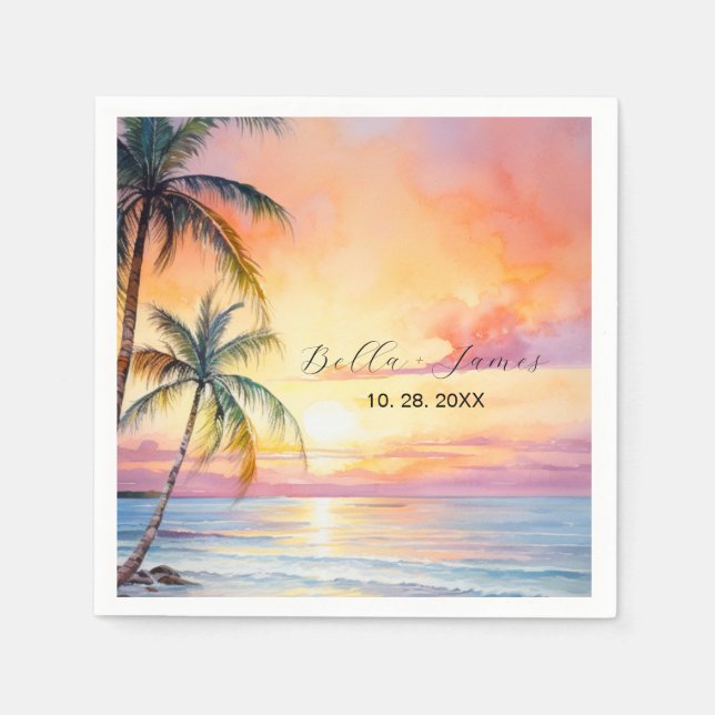 Destination Sunset Beach Wedding  Napkins (Front)