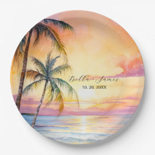 Destination Sunset Beach Wedding Paper Plates